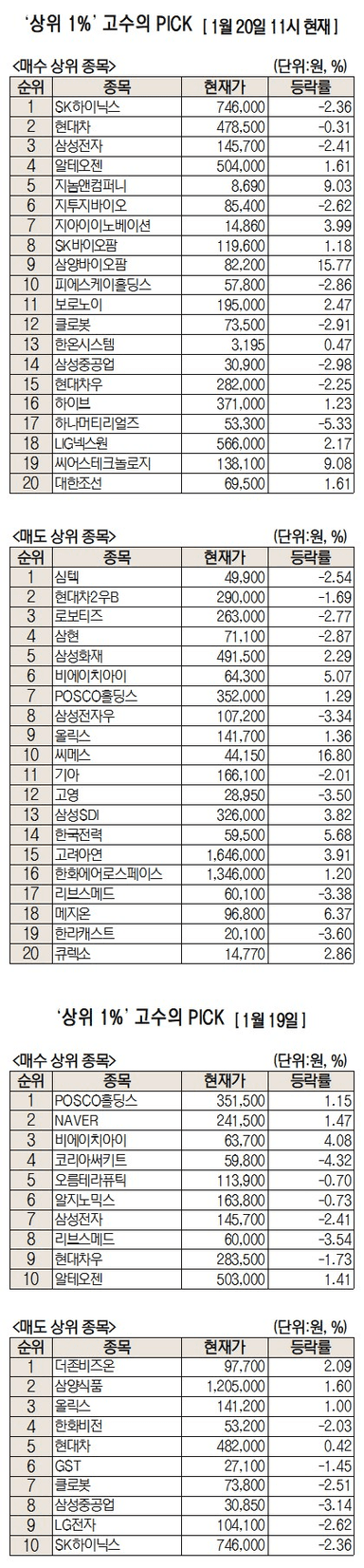하락장 속 초고수 선택은 SK하이닉스·현대차···3위는?[주식 초고수는 지금]