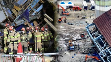 "매몰자 2명 수색 총력"…5호기 상부 구조물 고정