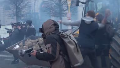 알감자 투척에 물대포까지‥EU정상회의 대규모 농민 시위