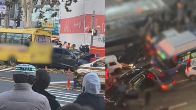 역주행 승용차 학원버스 덮쳐 1명 사망…강남서 10중 추돌