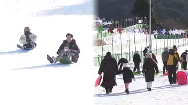 썰매와 함께 동심으로…주말 야외 눈썰매장 인기