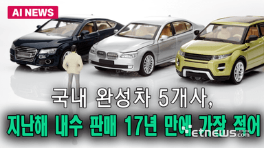 국내 완성차 5개사, 지난해 내수 판매 17년 만에 가장 적어