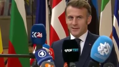 “마이크 정리 좀 해달라” 기자회견 멈춘 마크롱 영상 화제