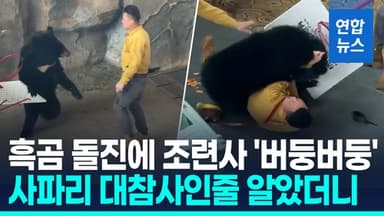 [영상] 중국 동물원서 조련사 덮친 흑곰…넘어뜨리고 막무가내 몸싸움
