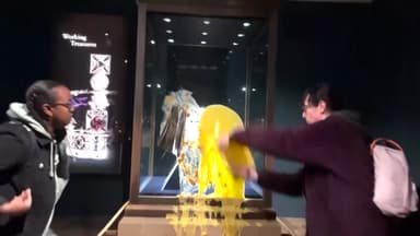 영국 런던탑 왕관 진열장에 음식 투척 시위...4명 체포