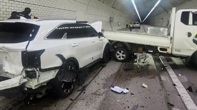 경북 칠곡 중앙고속도로 다부터널 4중 추돌...7명 부상