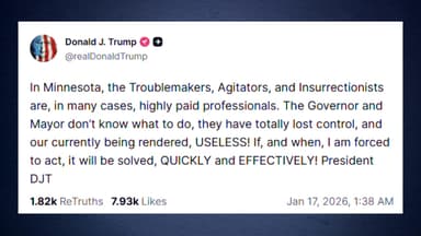 트럼프 "미네소타 공권력 무용지물...법 집행 나서면 빠르게 해결될 것"