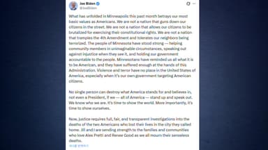 바이든 "미네소타 폭력 진압, 미국 기본가치 배반한 것"
