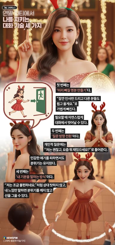 [AI그래픽뉴스] 연말 파티에서 나를 지키는 대화 기술 세 가지