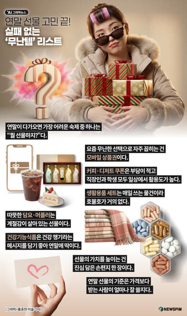 [AI그래픽뉴스] 연말 선물 고민 끝! 실패 없는 '무난템' 리스트