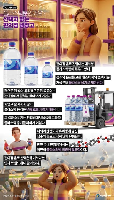 [AI그래픽뉴스] 플라스틱뿐인가요? 선택지 없는 편의점 냉장고