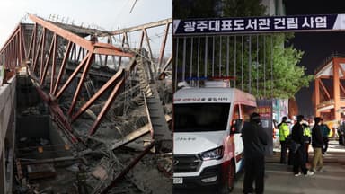 광주 공사장 붕괴 수색 '난항'…"작업자 2명 매몰 상태"