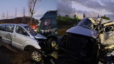 탱크로리가 중앙선 넘어 승합차 충돌…6명 사상