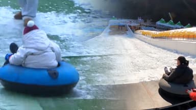 찬 바람 가르며 '쌩쌩'…도심 눈썰매장 북적