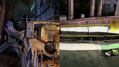 건물 3층서 추락한 승용차…운전자 1명 다쳐